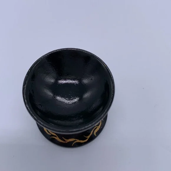 Hand Painted Vtg Ukrainian Signed Wooden Easter Egg Black Florals Stand - Picture 6 of 7